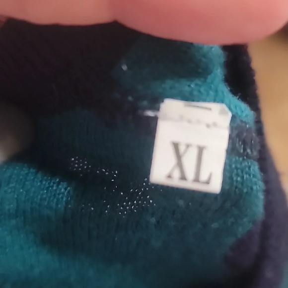 Who's Who navy blue teal dot sequin cardigan sweater xl silk wool - Picture 5 of 8